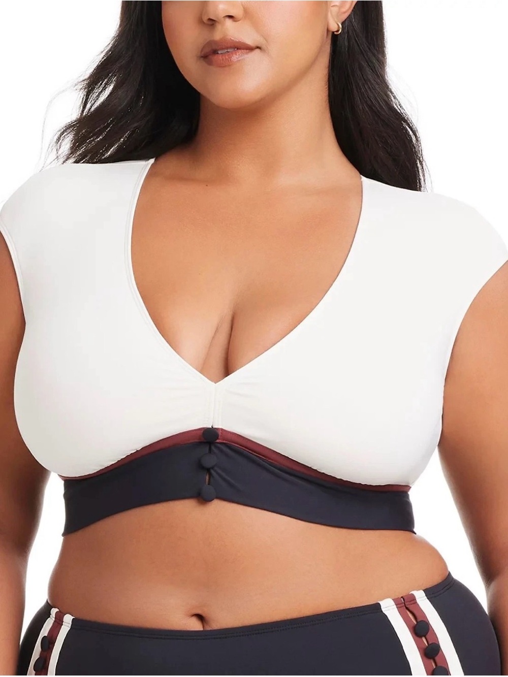 NWT Bleu Rod Beattie Button Down Cap-Sleeve Cropped Bikini Top Plus Size 18W $89